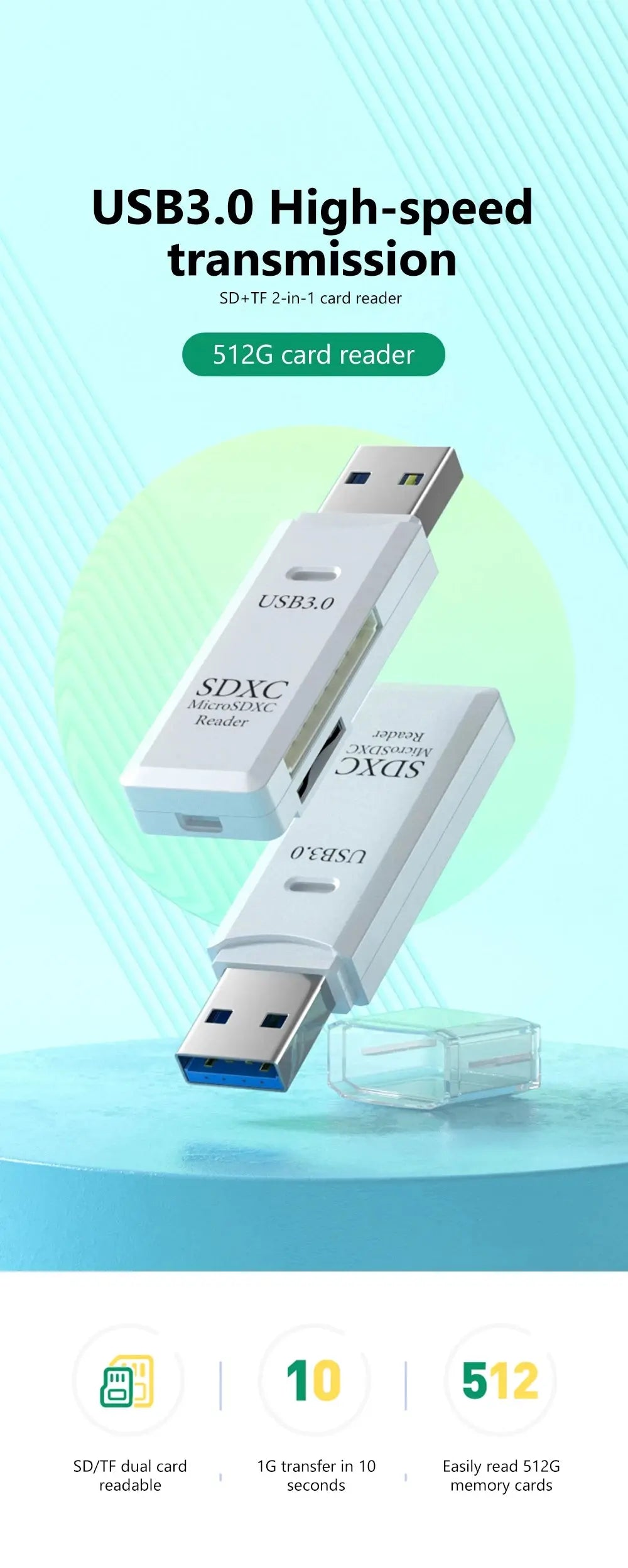 2 in 1 USB 3.0 Card Reader Micro sd card Reader usb adapter High Speed Cardreader TF Memory card For PC Laptop Accessories Tarot Yeah