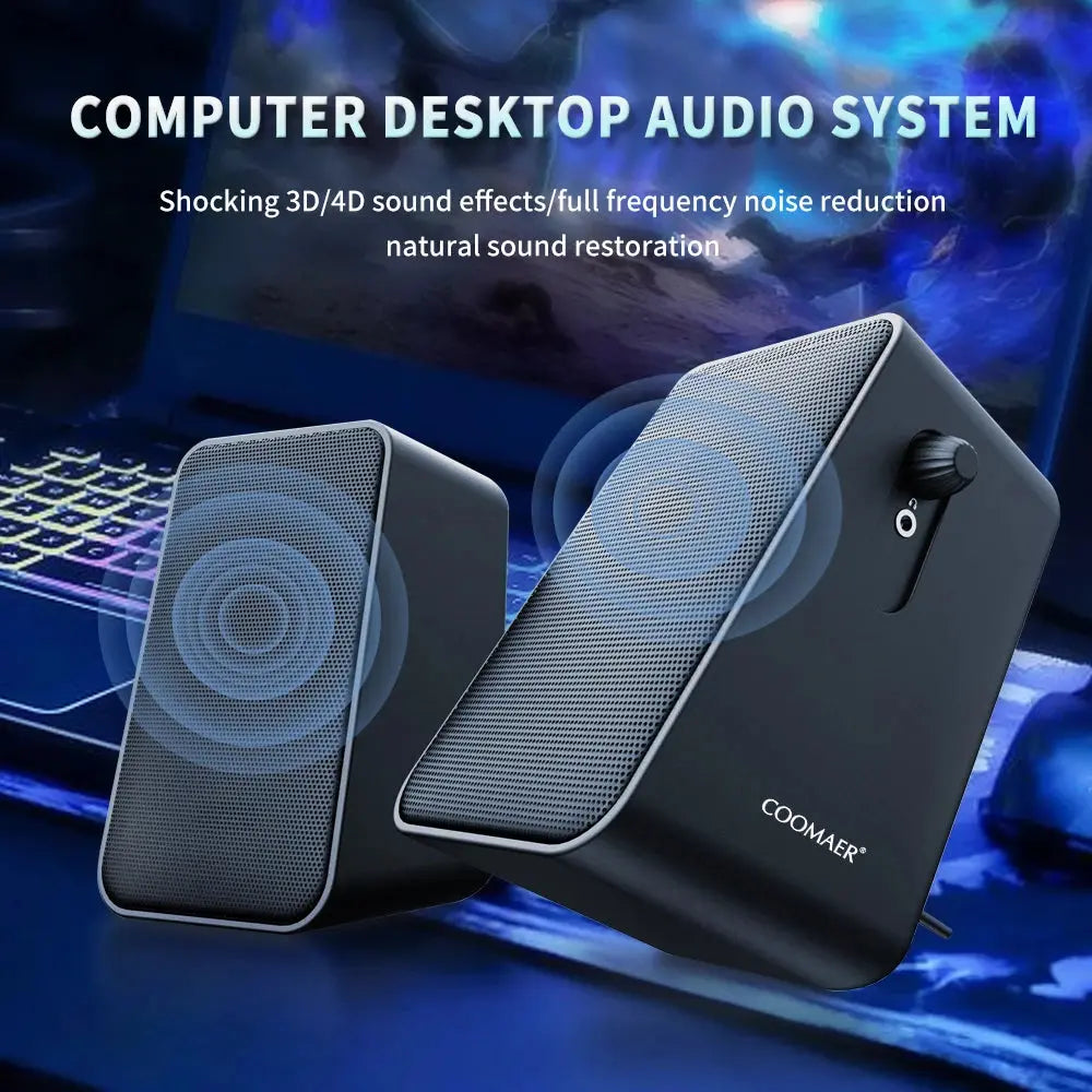 Coomaer 3inch Iron Heavy Bass 10W Computer Speaker Gaming Sound Bookshelf Subwoofer USB 2.0 Channel Texture Desktop Audio.