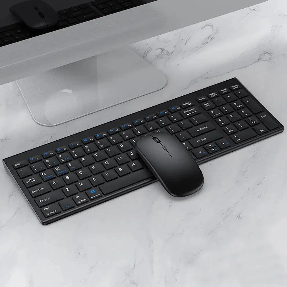 Jomaa Slim Rechargeable Bluetooth Keyboard and Mouse Set for Laptop Computer 2.4G USB Wireless Keyboard and Mouse Combo.