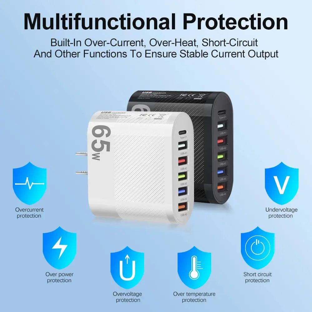 3.1A 5Ports USB Charger PD Charging Adapter For Xiaomi iPhone 13 Samsung Mobile Phone Plug Charging QC 3.0 Wall Charger Tarot Yeah