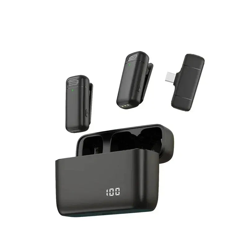 microphone charging compartment digital display receiver wireless Lavalier microphone mobile phone recording noise reduction mic.