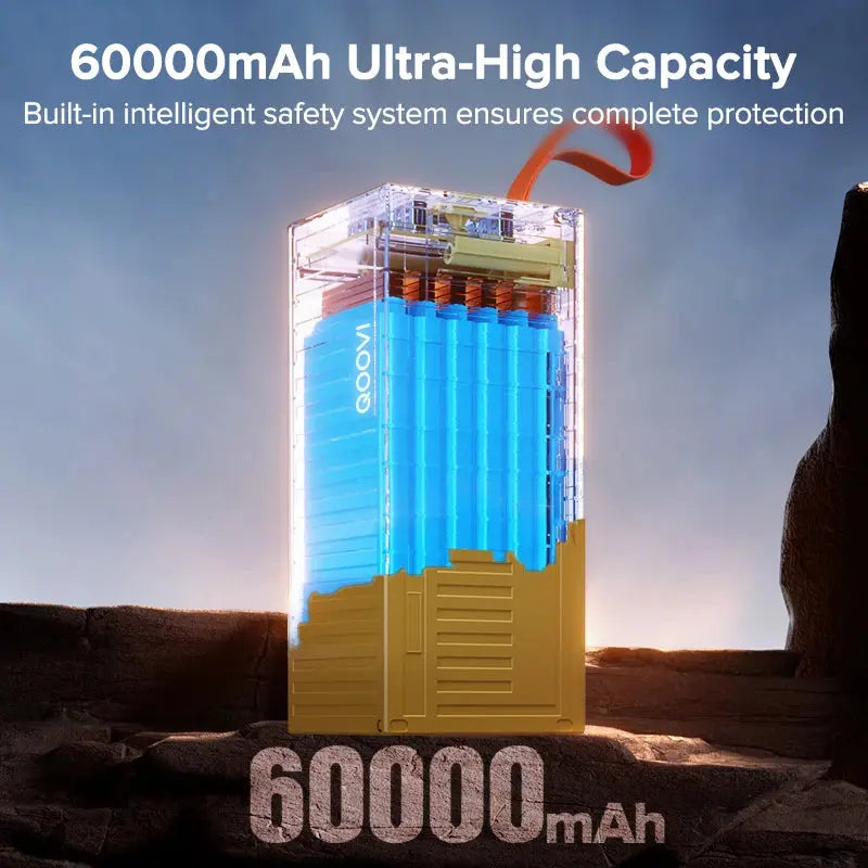 QOOVI 60000mAh Power Bank 22.5W PD QC 3.0 Charger Powerbank Large Battery Capacity Power Station Fast Charging For iPhone Xiaomi Tarot Yeah