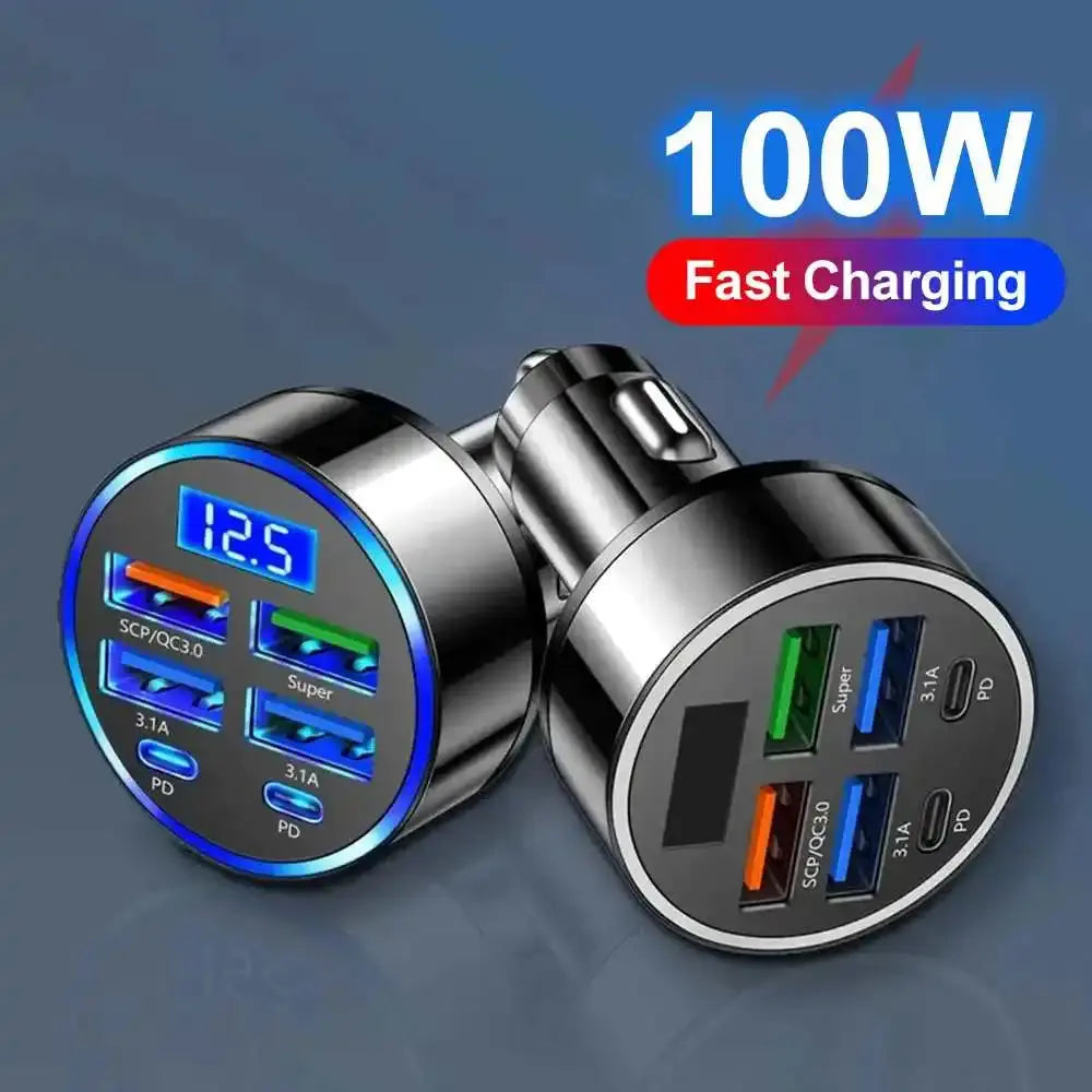 100W 6 Ports Car Charger Fast Charging PD QC3.0 USB C Car Phone Charger Type C Adapter in Car For iPhone Samsung Huawei Xiaomi Tarot Yeah