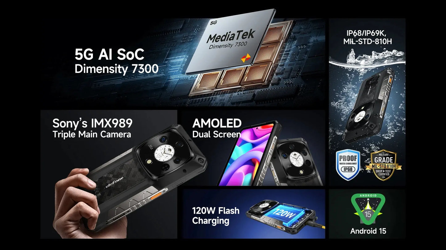 Ulefone Armor 28 Pro 5G AI Rugged Phone 512GB ROM Smartphone 120W MTK Dimensity 7300  10600mAh 6.67”AMOLED 64MP Mobile phone Tarot Yeah