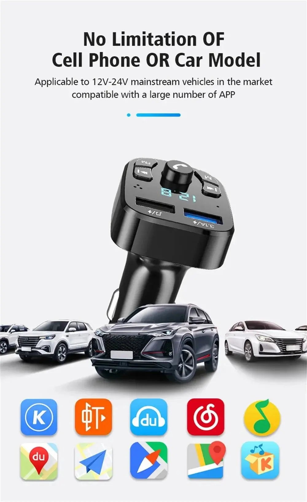 3.1A FM Transmitter Wireless Bluetooth 5.0 Car MP3 Player Dual USB Fast Charging Adapter  in Car Noise Reduction Audio Receiver Tarot Yeah