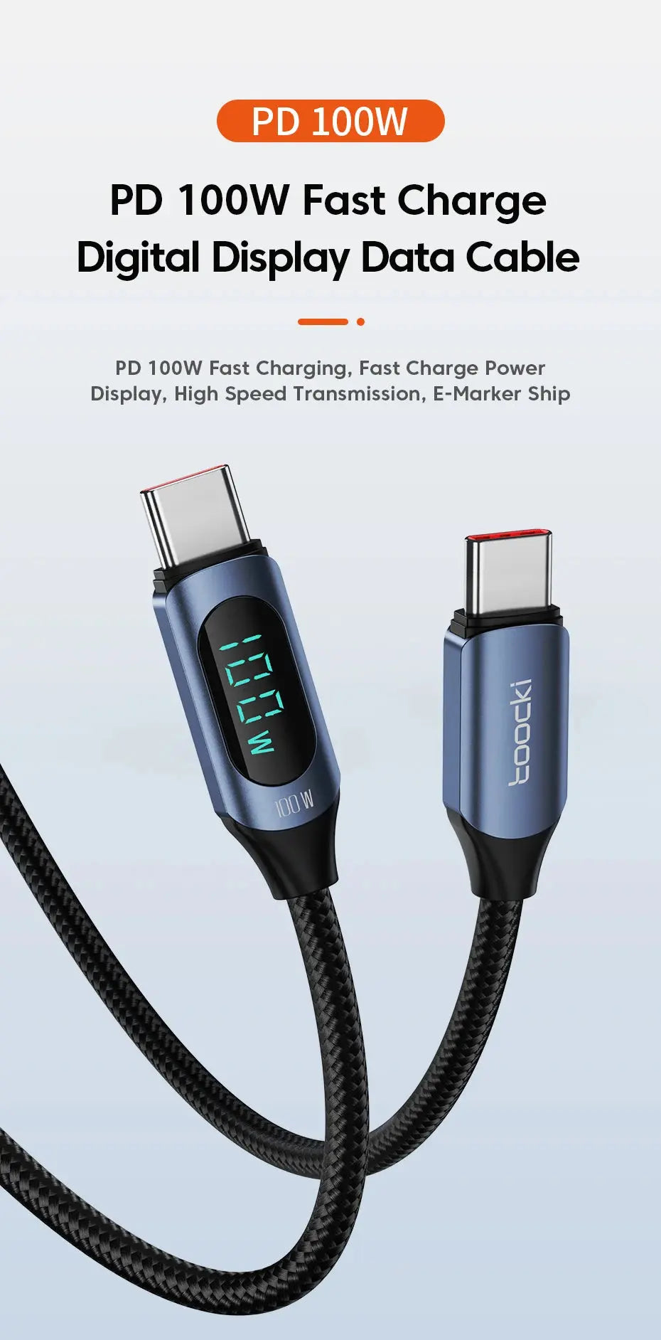 Toocki Type C to Type C Cable 100W PD Fast Charging Charger USB C to USB C Display Cable For Xiaomi POCO F3 Realme Macbook iPad Tarot Yeah