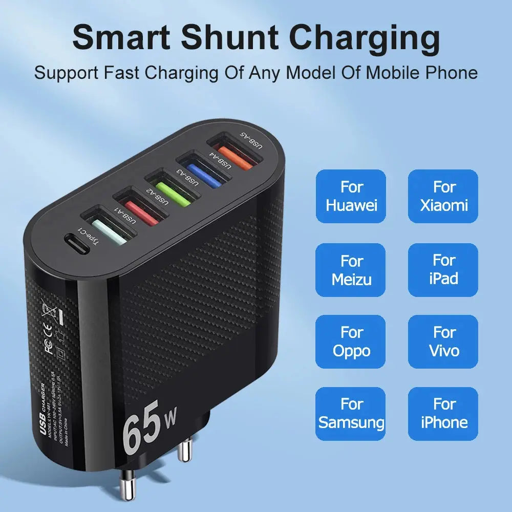 3.1A 5Ports USB Charger PD Charging Adapter For Xiaomi iPhone 13 Samsung Mobile Phone Plug Charging QC 3.0 Wall Charger Tarot Yeah