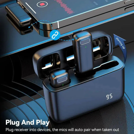 microphone charging compartment digital display receiver wireless Lavalier microphone mobile phone recording noise reduction mic.