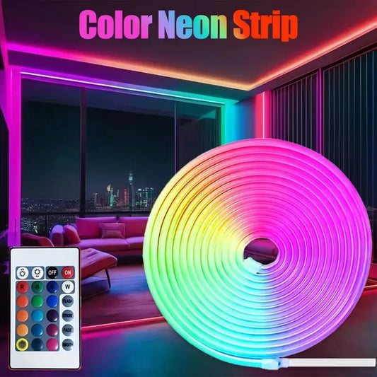 Smart Neon LED Strip Light Sign Remote Control RGB Flexible Neon Tape TV Backlight 1/3/5m Waterproof for Room Home Outdoor Decor.