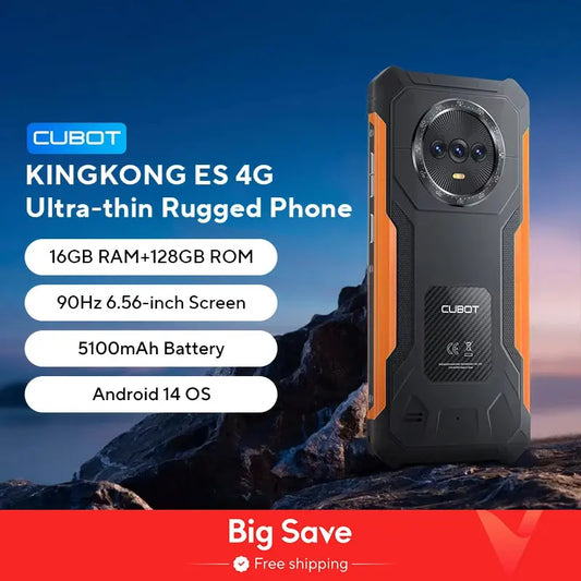 Cubot KingKong ES Ultra-thin Rugged Android Smartphone, 16GB RAM(6GB+10GB), 128GB ROM, 6.56" 90Hz Screen, 48MP Camera, 4G Phone Tarot Yeah