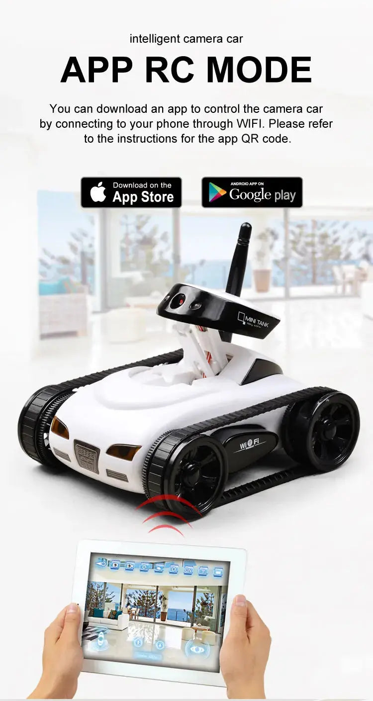 RC Camera Tank FPV WIFI Real-time Quality Mini RC Car HD Camera Video Remote Control Robot Car Intelligent APP Wireless Toys.