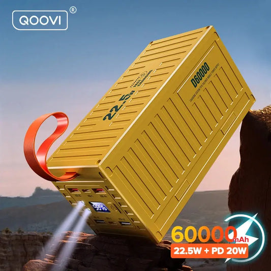 QOOVI 60000mAh Power Bank 22.5W PD QC 3.0 Charger Powerbank Large Battery Capacity Power Station Fast Charging For iPhone Xiaomi Tarot Yeah