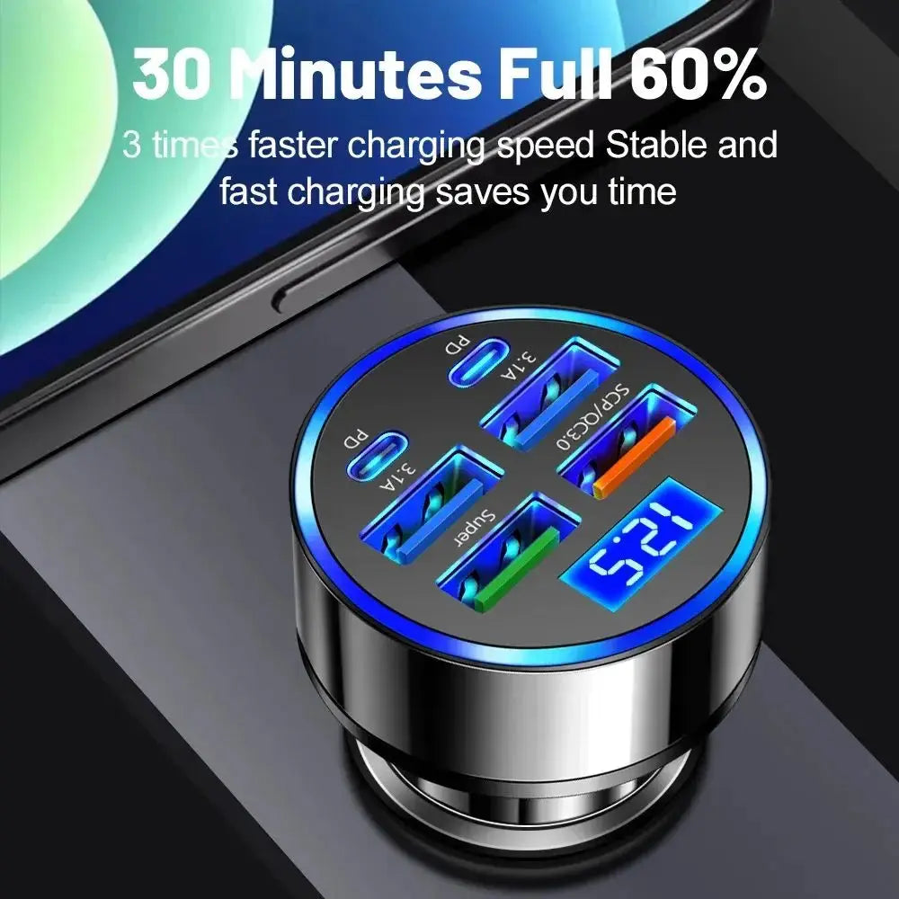 100W 6 Ports Car Charger Fast Charging PD QC3.0 USB C Car Phone Charger Type C Adapter in Car For iPhone Samsung Huawei Xiaomi Tarot Yeah