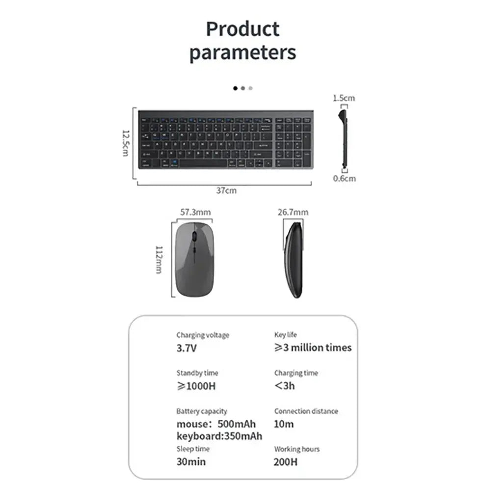 Jomaa Slim Rechargeable Bluetooth Keyboard and Mouse Set for Laptop Computer 2.4G USB Wireless Keyboard and Mouse Combo.