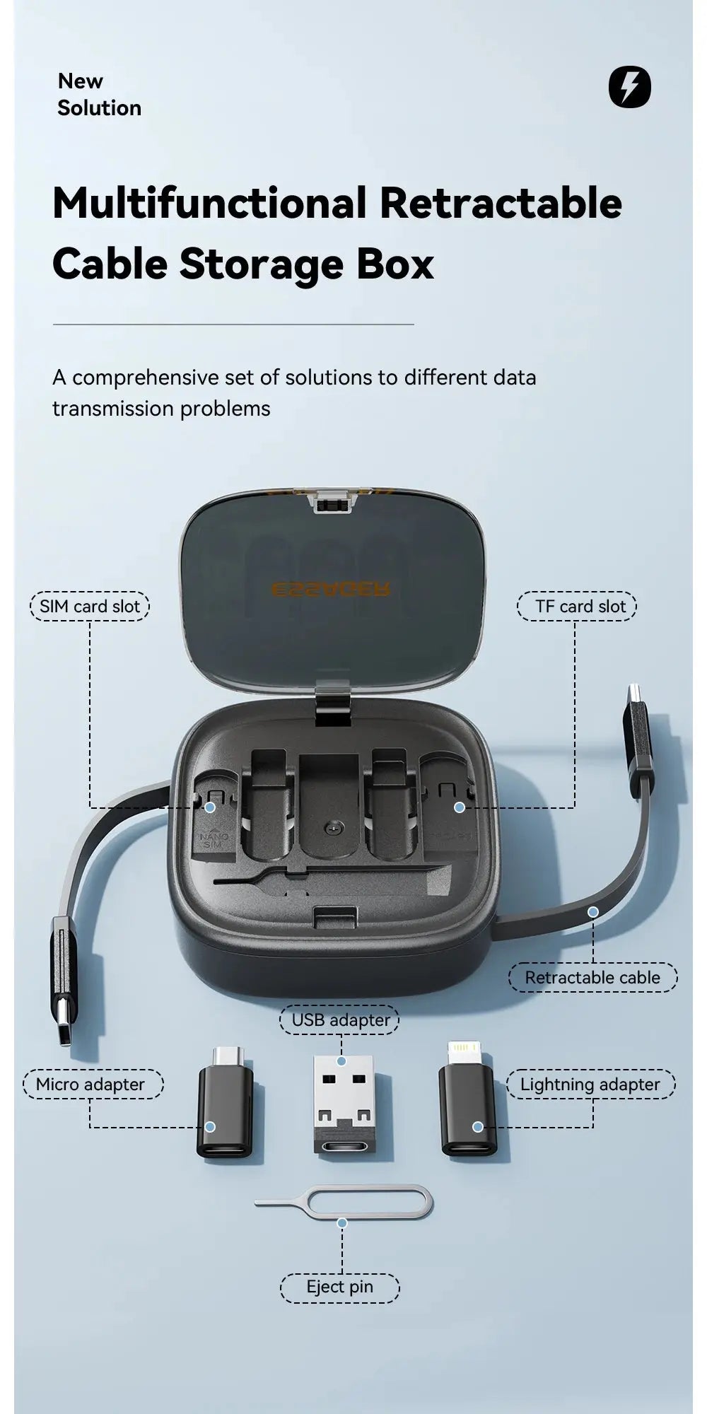 Essager USB C To Tpye C Cable PD 60W for Xiaomi Poco Fast Charging Data Travel Multi Functional Cord With Holder Storage Box Tarot Yeah