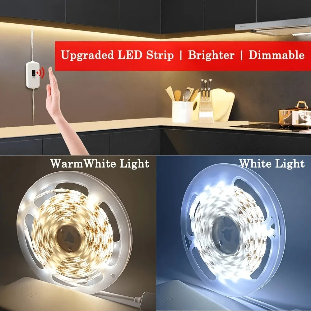 Hand Sweep LED Strip Lights 1M 2M 3M 5M LED Strip with Hand Sweep Motion Sensor Switch for Kitchen Stairs Wardrobe