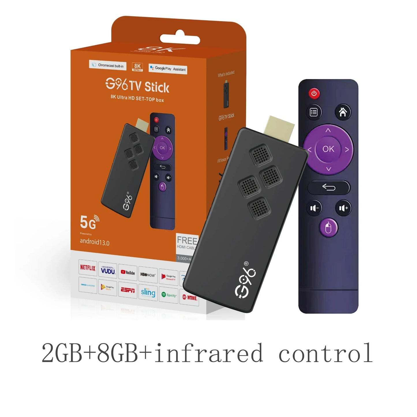 G96 high-performance android 13.0 4k smart TV Stick ATV H313 2GB RAM 16GB ROM Q2 infrared remote control tv stick Dual Wifi