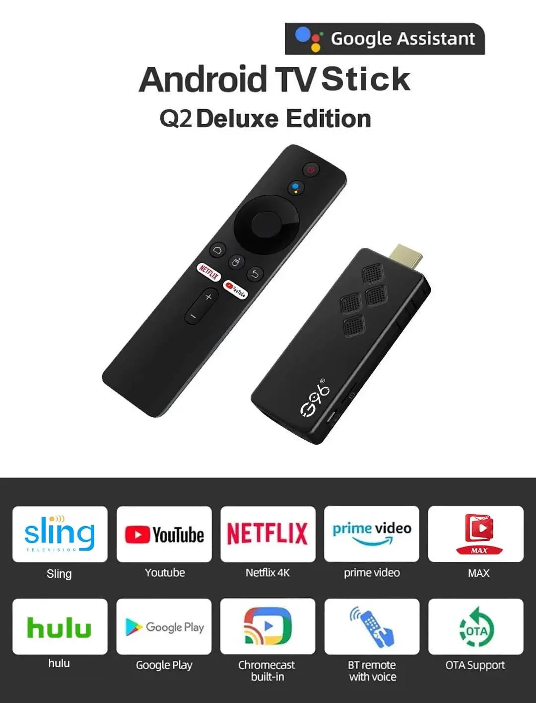 G96 high-performance android 13.0 4k smart TV Stick ATV H313 2GB RAM 16GB ROM Q2 infrared remote control tv stick Dual Wifi