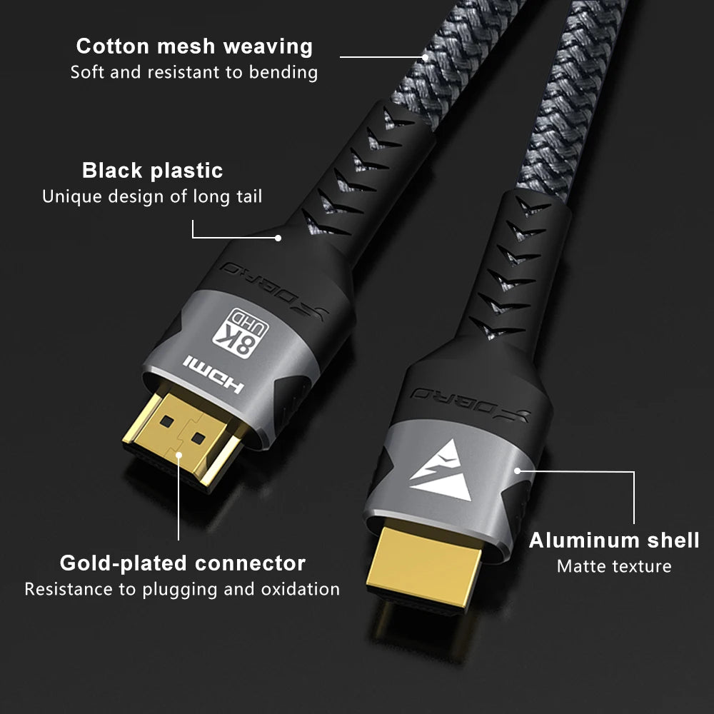 8K HDMI Cable 2.1 48Gbps  High Speed HDMI Braided Cord-4K@120Hz 8K@60Hz, DTS:X, HDCP 2.2 & 2.3, HDR 10 for Compatible Laptop/PS5