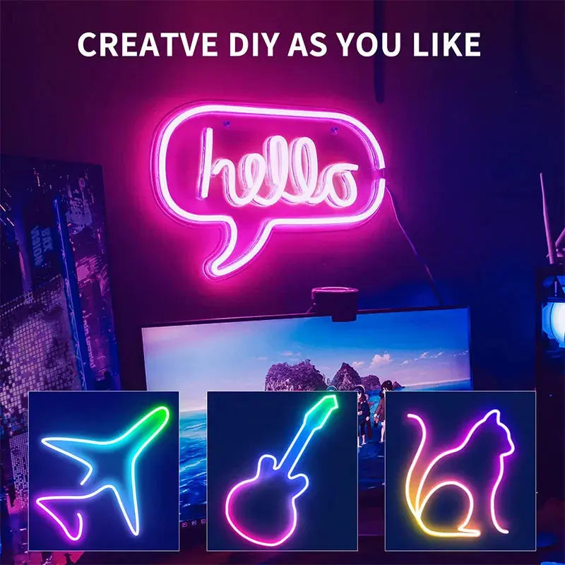 Smart Neon LED Strip Light Sign Remote Control RGB Flexible Neon Tape TV Backlight 1/3/5m Waterproof for Room Home Outdoor Decor.