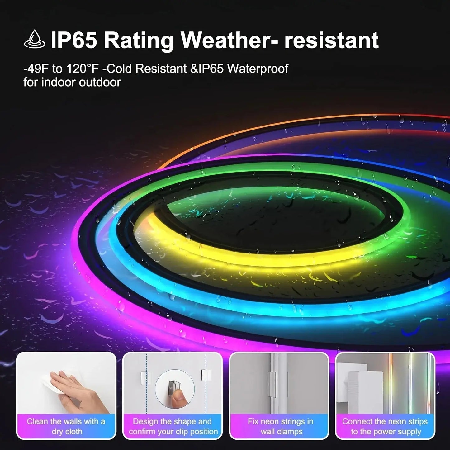 Smart Neon LED Strip Light Sign Remote Control RGB Flexible Neon Tape TV Backlight 1/3/5m Waterproof for Room Home Outdoor Decor.