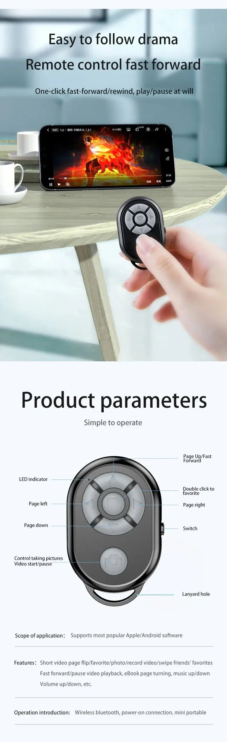 Bluetooth Remote for iPhone Xiaomi IOS Android Phone Universal Remote Control Selfie Stick Bluetooth Camera Controller Tarot Yeah