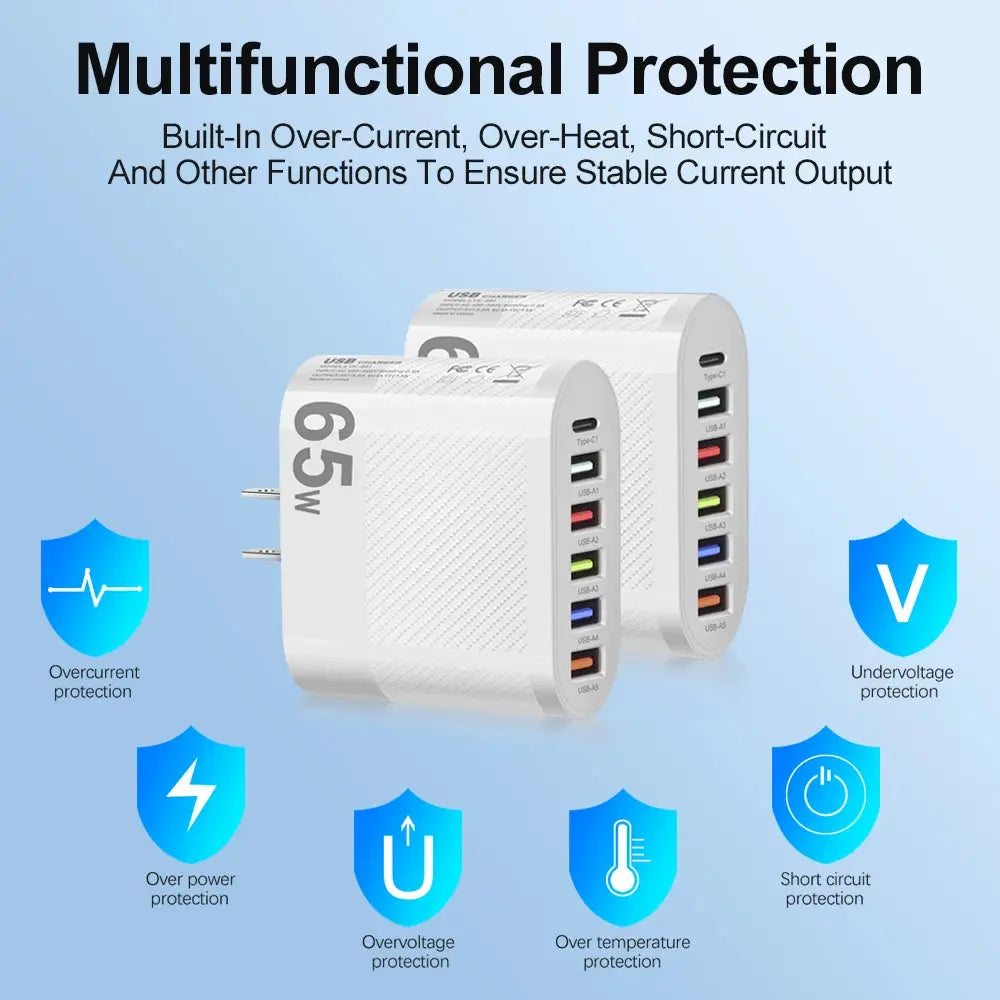 3.1A 5Ports USB Charger PD Charging Adapter For Xiaomi iPhone 13 Samsung Mobile Phone Plug Charging QC 3.0 Wall Charger Tarot Yeah