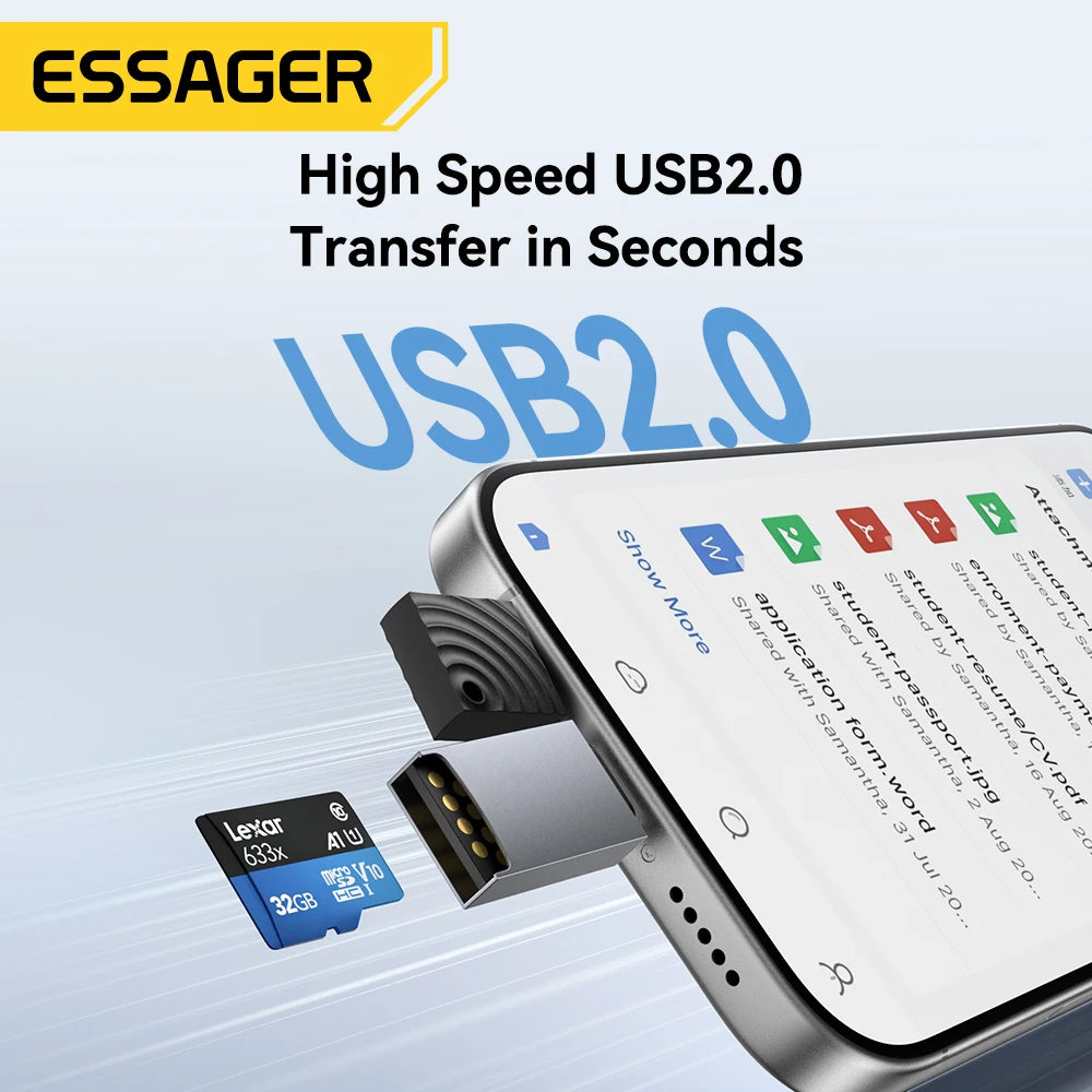 Essager 2 in 1 TF SD Card Reader USB 2.0 Memory Card Adapter Smart High Speed Cardreader Convertor for PC Laptop Accessories