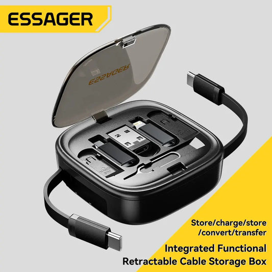 Essager USB C To Tpye C Cable PD 60W for Xiaomi Poco Fast Charging Data Travel Multi Functional Cord With Holder Storage Box Tarot Yeah