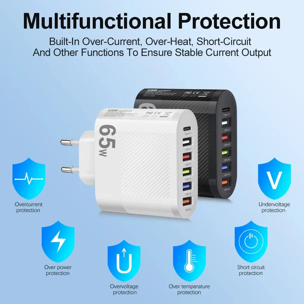 3.1A 5Ports USB Charger PD Charging Adapter For Xiaomi iPhone 13 Samsung Mobile Phone Plug Charging QC 3.0 Wall Charger Tarot Yeah