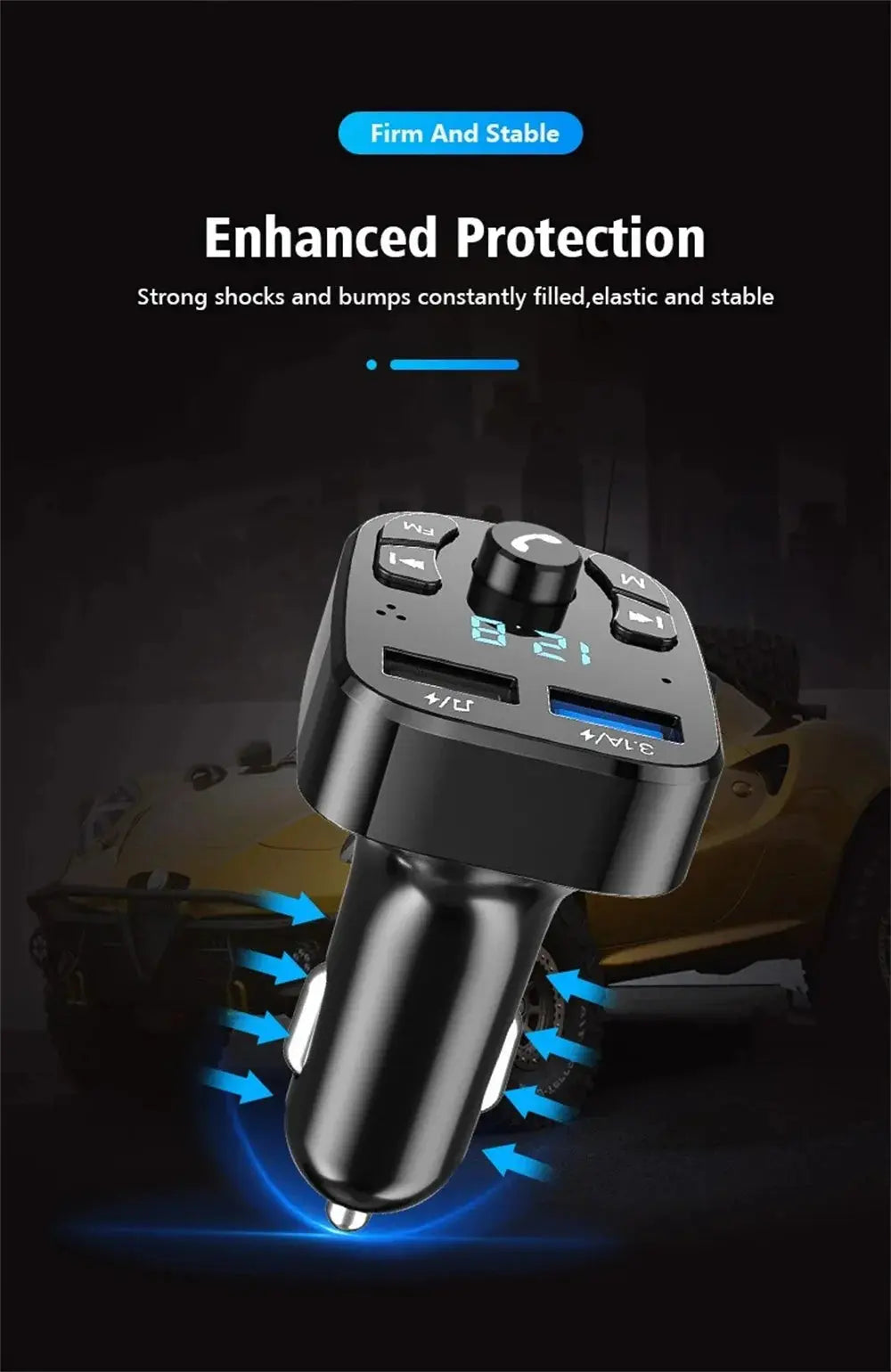 3.1A FM Transmitter Wireless Bluetooth 5.0 Car MP3 Player Dual USB Fast Charging Adapter  in Car Noise Reduction Audio Receiver Tarot Yeah