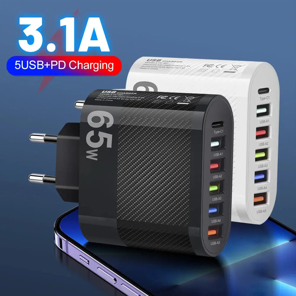 3.1A 5Ports USB Charger PD Charging Adapter For Xiaomi iPhone 13 Samsung Mobile Phone Plug Charging QC 3.0 Wall Charger Tarot Yeah
