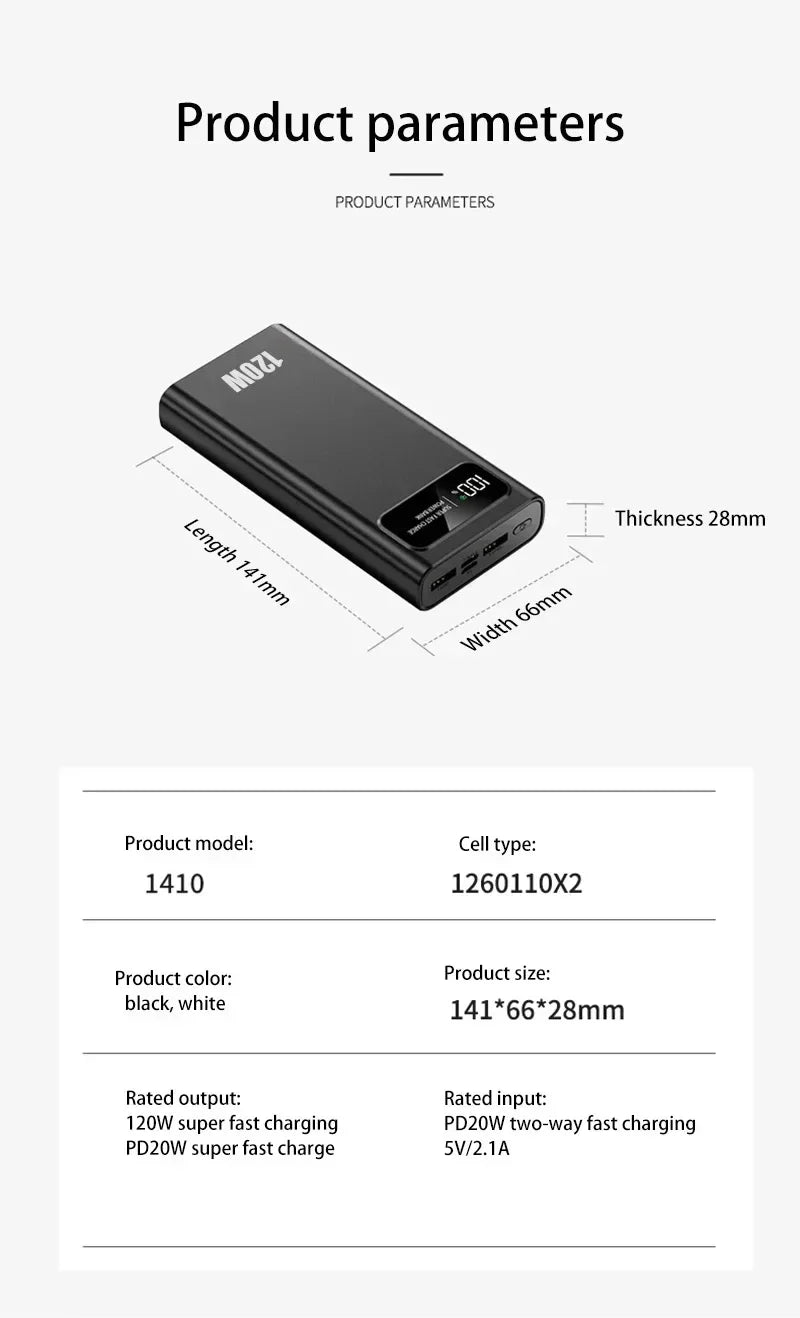 OnePlus 200000mAh LED Digital Display Power Bank High Capacity 120W Super Fast Charging Portable External Battery For IPhone NEW