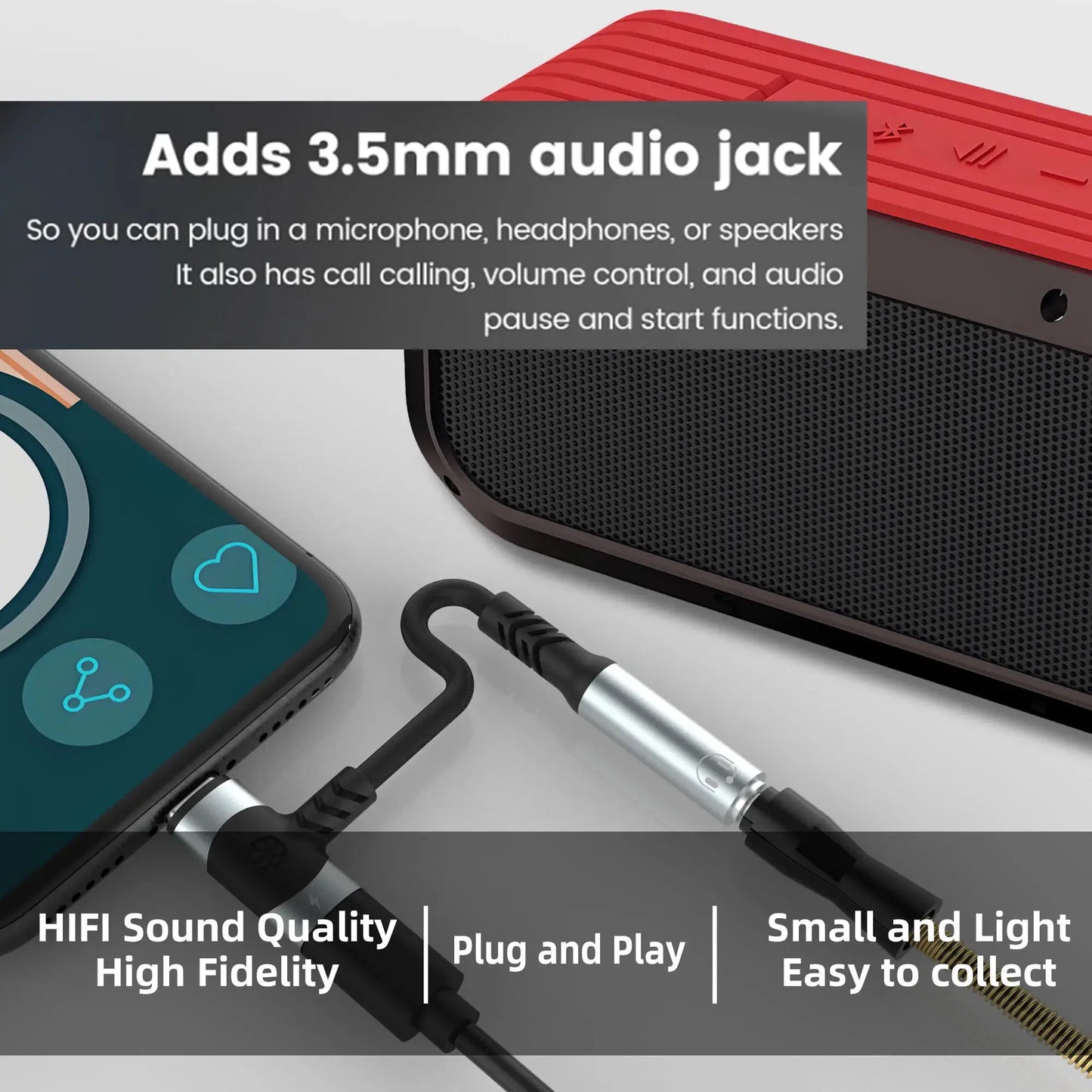 USB C to 3.5mm earphones and charger adapter 2-in-1 C-type to Aux microphone jack, with PD 100W fast charging encryption dongle. Tarot Yeah