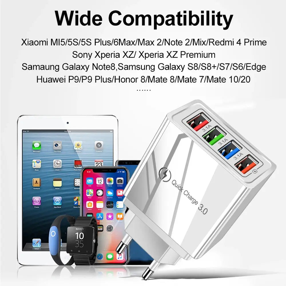4 Ports 3.1A USB Wall Charger Quick Charge QC 3.0 Phone Adapter For iPhone 14 15 Pro Huawei Samsung Multiple USB Fast Charger Tarot Yeah