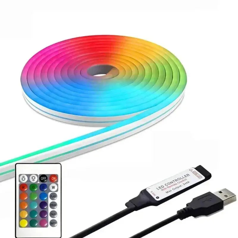 Smart Neon LED Strip Light Sign Remote Control RGB Flexible Neon Tape TV Backlight 1/3/5m Waterproof for Room Home Outdoor Decor.