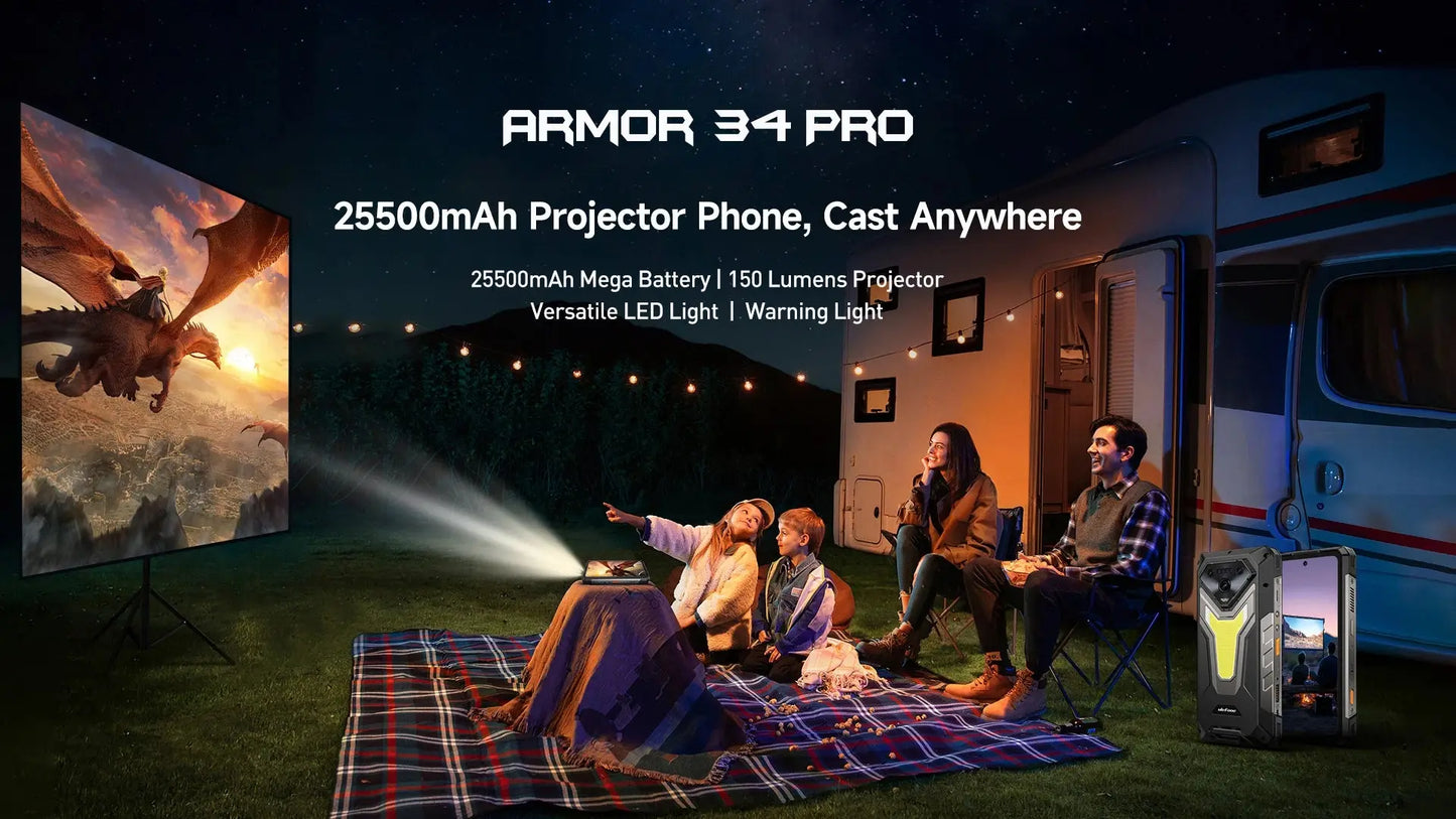 【NEW】Ulefone AI Smartphone Armor 34 Pro 5G 25500mAh  Built-in Projector 512GB ROM   120Hz 6.95" NFC Smartphone Mobile Phone Tarot Yeah