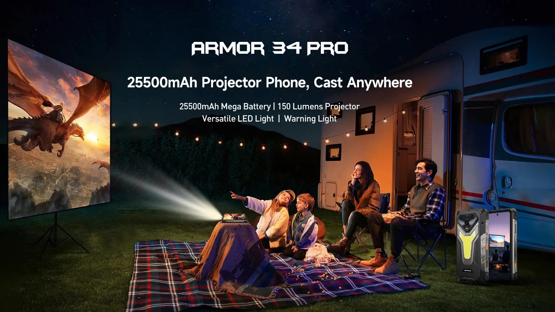 【NEW】Ulefone AI Smartphone Armor 34 Pro 5G 25500mAh  Built-in Projector 512GB ROM   120Hz 6.95" NFC Smartphone Mobile Phone Tarot Yeah