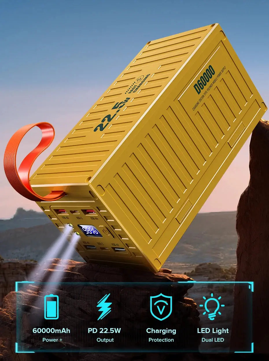 QOOVI 60000mAh Power Bank 22.5W PD QC 3.0 Charger Powerbank Large Battery Capacity Power Station Fast Charging For iPhone Xiaomi Tarot Yeah