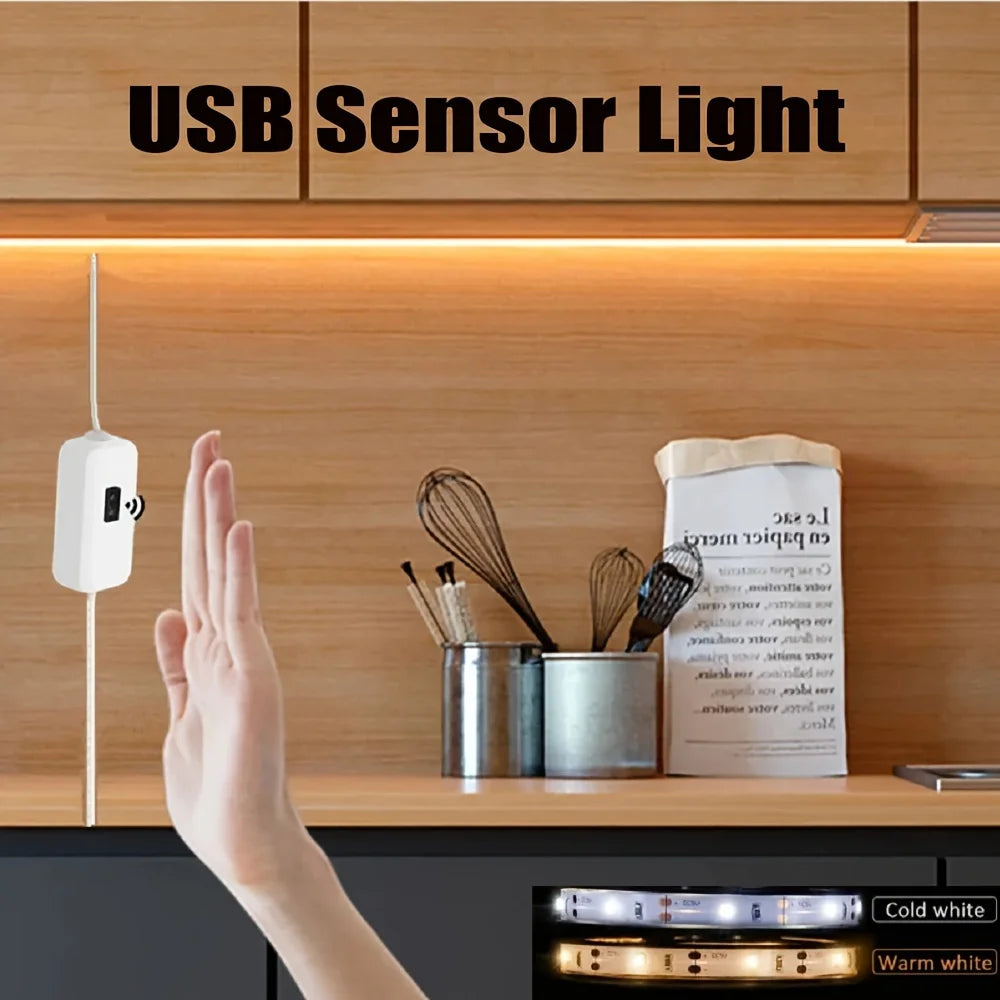 Hand Sweep LED Strip Lights 1M 2M 3M 5M LED Strip with Hand Sweep Motion Sensor Switch for Kitchen Stairs Wardrobe