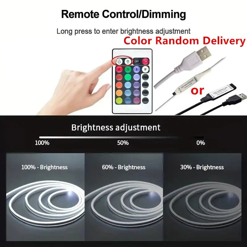 Smart Neon LED Strip Light Sign Remote Control RGB Flexible Neon Tape TV Backlight 1/3/5m Waterproof for Room Home Outdoor Decor.