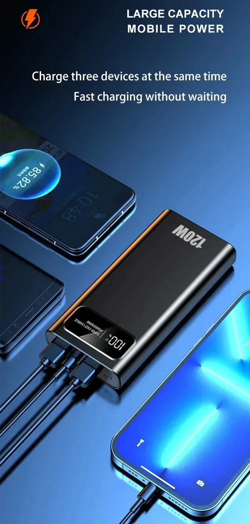 OnePlus 200000mAh LED Digital Display Power Bank High Capacity 120W Super Fast Charging Portable External Battery For IPhone NEW