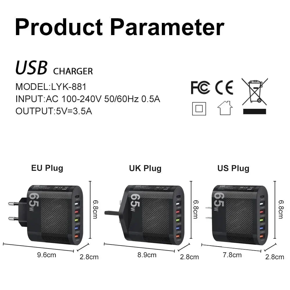 3.1A 5Ports USB Charger PD Charging Adapter For Xiaomi iPhone 13 Samsung Mobile Phone Plug Charging QC 3.0 Wall Charger Tarot Yeah