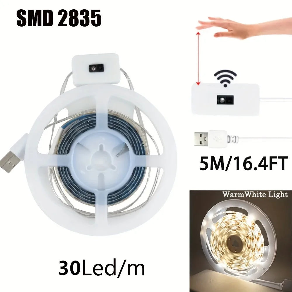 Hand Sweep LED Strip Lights 1M 2M 3M 5M LED Strip with Hand Sweep Motion Sensor Switch for Kitchen Stairs Wardrobe