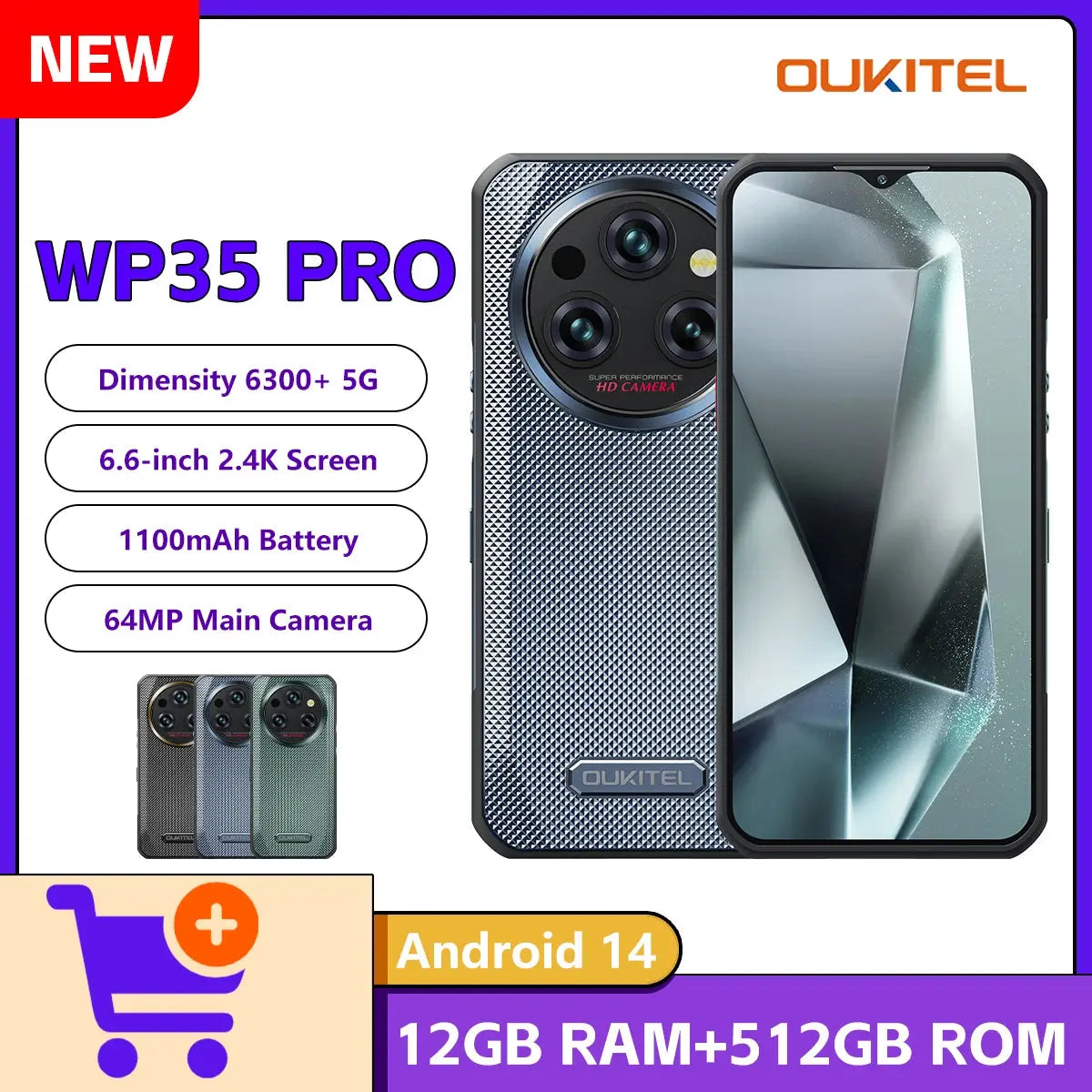 Oukitel WP35 PRO 5G Rugged Smartphone 11000mAh MediaTek Dimensity 6300 36GB Tarot Yeah