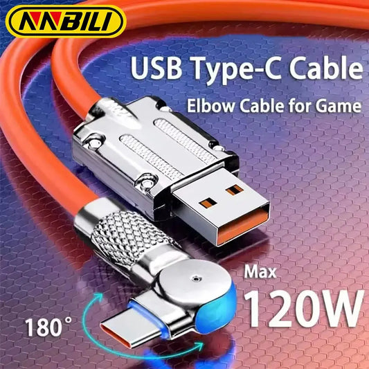NNBILI 120W 6A USB Type C 180 Degree Phone Fast Charging USB C Cable Data Cord For Samsung Xiaomi 12 13 HUAWEI Poco 1m 1.5m 2m ﻿ Tarot Yeah