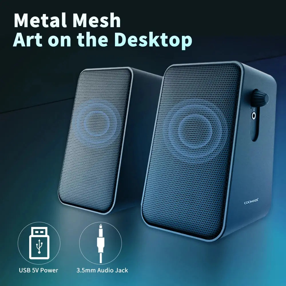 Coomaer 3inch Iron Heavy Bass 10W Computer Speaker Gaming Sound Bookshelf Subwoofer USB 2.0 Channel Texture Desktop Audio.