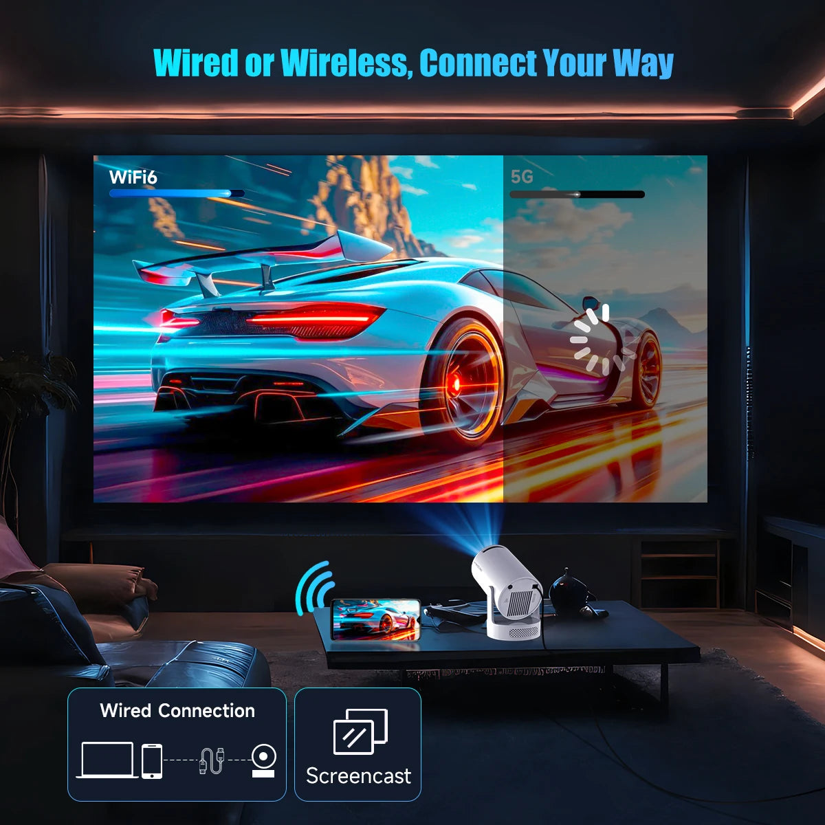 Magcubic HY300 Pro+ 4K Android 11 Portable Projector 8000 Lumens WiFi 6 BT5.4 Outdoor Theater 5W HiFi Speaker 720P HD Supported