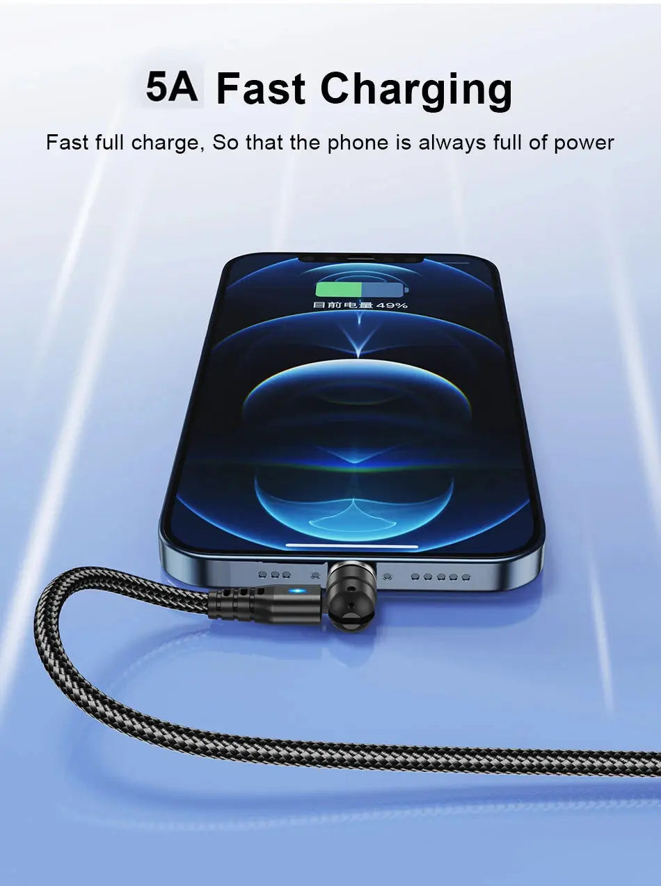 USLION 540 Rotate 5A Magnetic Cable Fast Charging Type C Cable Micro USB Magnet Charge Phone Data Line Wire For iphone 15 Xiaomi Tarot Yeah