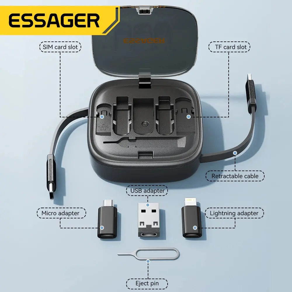 Essager USB C To Tpye C Cable PD 60W for Xiaomi Poco Fast Charging Data Travel Multi Functional Cord With Holder Storage Box Tarot Yeah